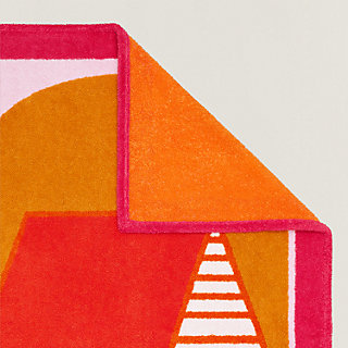 Les Cabanes beach towel - Pink | Hermès USA